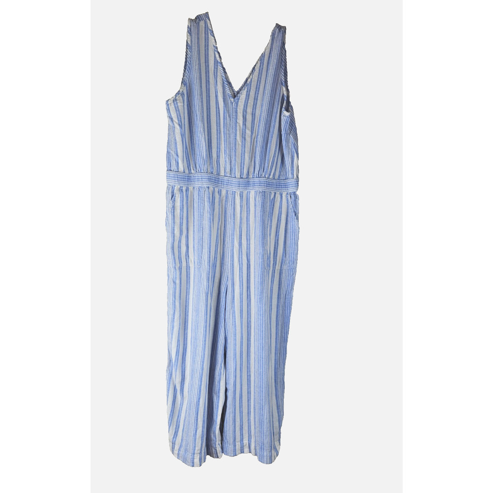 GAP Jumpsuit Womens Size XL Linen Blend V-Neck Sleeveless Wide leg Blue Boho